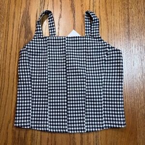 NWT Full Tilt Gingham Cropped Tank‎ Womens Large Tillys Stretch Navy